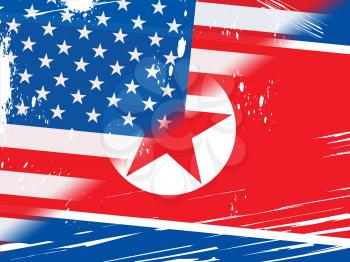 North Korea Vs United States Flag 3d Illustration. Shows The Deal Or Peace And Crisis Between Pyongyang And Us
