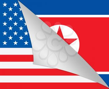 North Korean And US Diplomatic Flag 3d Illustration. War Or Friendship And Nuclear Talks Deal Between Kim Jong Un And President Donald Trump
