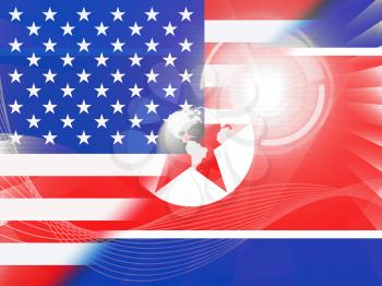 North Korean And America Sanctions Talks 3d Illustration. Diplomacy Or Crisis And Agreement Between Kim Jong Un And Usa