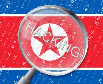Hacker Shows North Korea Cyber Crime 3d Illustration. Web Data Integrity Threat From Dprk Using Ddos And Cyber Attack Vs Online Info
