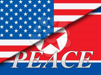 United States North Korea Peace Flags 3d Illustration. Hope Meeting And Nuclear Accord Between Trump And Kim Jong Un Dprk Cooperation Talks