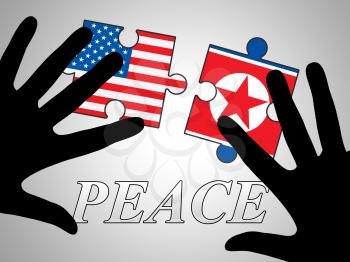 America North Korea Peace Love Flag 3d Illustration. Peaceful Love And Accord Between United States And Dprk Cooperation Talks