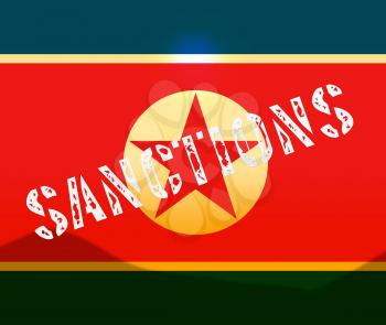 Financial Sanctions On North Korea 3d Illustration. Economic Administrative Embargo For International Trade Violation Vs Rocket Man