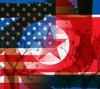 Usa North Korea Peace Hands Flags 3d Illustration. Pacifist Hope For Denuclearization Accord Between US And Dprk Crisis Talks