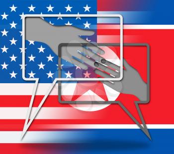 Usa North Korea Peace Shaking Hands 3d Illustration. Pacifist Hope For Denuclear Accord Between Trump And Dprk Crisis Talks
