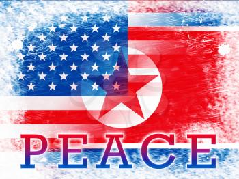 American North Korea Peace Freedom Flag 3d Illustration. Peaceful Meeting And Accord Between United States And Pyongyang Cooperation Talks
