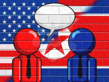 North Korean American Talks Speech Bubble 3d Illustration. Conflict And Accord To Build Peace With US Copy Space