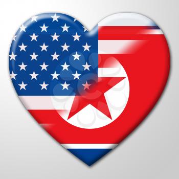 North Korea And US Agreement Flag 3d Illustration. Shows The Talks Or Deal And Friendship Between Pyongyang And Usa