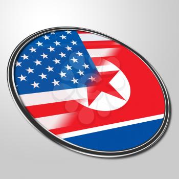 North Korean And United States Badge 3d Illustration. Shows The Nuclear Conflict Or Peace And Deals Between Pyongyang And Usa