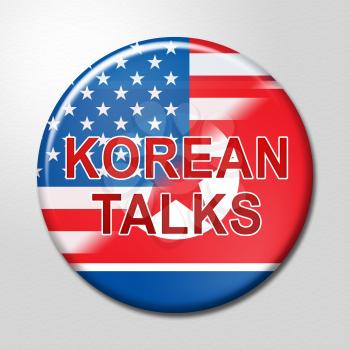 North Korean United States Talks Badge 3d Illustration. Cooperation And Talks With NK To Build Rapport With US
