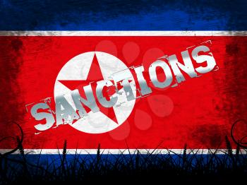 Financial Sanctions Against North Korea 3d Illustration. Economic Administrative Embargo For International Trade Violation Vs Rocket Man