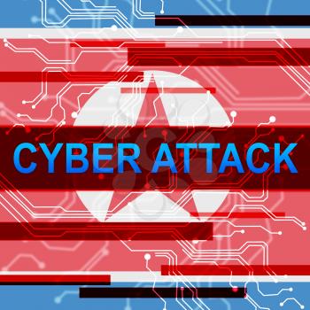 Cyber Attack By North Korean Criminal Hacking 3d Illustration. Shows Hack By Korea And Virus Or Global Web Security Threat To Data Protection