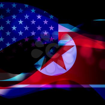 North Korea Vs United States Conflict 3d Illustration. Shows The Risk Or Talks And Friendship Between Pyongyang And Us