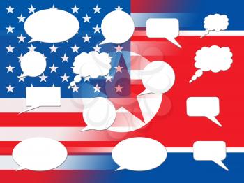 North Korean Americans Talking Speech Bubbles 3d Illustration. Cooperation And Talks To Build Rapport With US