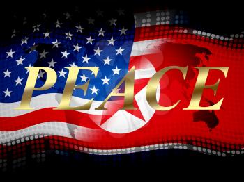 Usa North Korea Peace Flag 3d Illustration. Peaceful Love And Hope Between America And Dprk Cooperation Talks