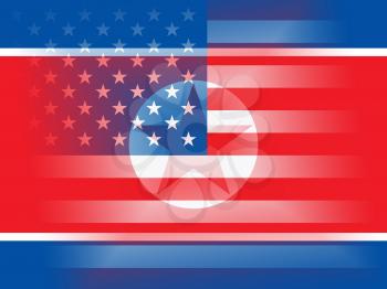 North Korean And United States Peace Flag 3d Illustration. Conflict Or Peace And Agreement Between Pyongyang And American Security