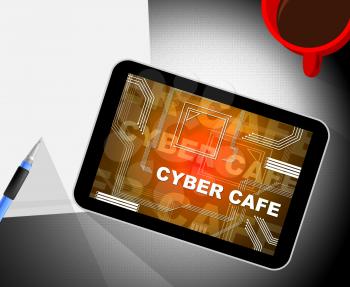 Cyber Cafe Free Internet Hotspot 2d Illustration Shows Internet Cafeteria Web Surfing Wifi 