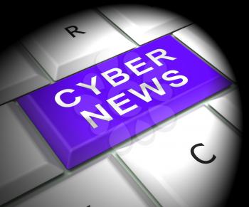Cyber News Breaking Digital Headlines 3d Rendering Shows Internet Media Report Publishing And Newscasts