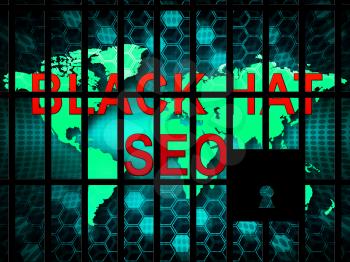 Black Hat Seo Website Optimization 2d Illustration Shows Search Engine Marketing Such As Linkbuilding Keywords Ranking And Promotion