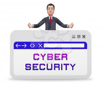 Cyber Security Professional Smart Shield 3d Rendering Shows Cybercrime Safety Businessman Protecting Against Risk