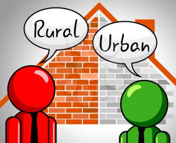 Rural Vs Urban Lifestyle Discussion Compares Suburban And Rural Homes. Busy City Living Or Fields And Farmland - 3d Illustration