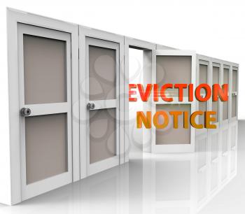 Eviction Notice Doorway Illustrates Losing House Due To Bankruptcy, Debt, Nonpayment Or Landlord Enforcement - 3d Illustration