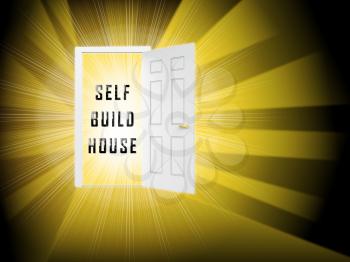 Self Build Construction Doorway Representing House Building By Yourself. Advice On Real estate Planning And Renovation - 3d Illustration