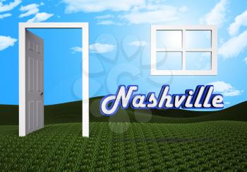 Nashville Homes Real Estate Doorway Depicts Tennessee Realty And Rentals. Apartment Or House Buying Broker Downtown - 3d Illustration
