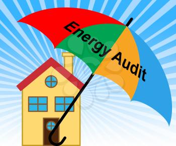 Home Energy Audit House Shows Saving Power And Reducing Costs. Conservation Of Electricity And Heat Evaluation - 3d Illustration