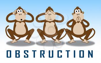 Obstruction Of Justice And Corruption Monkeys Meaning Impeding A Legal Case 3d Illustration. Hindering The Process Of Law