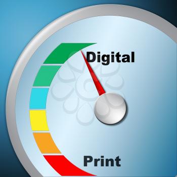 Print Vs Digital Gauge Showing Published Brochure Versus Digital Version. Media Publication Against Online Advertisement - 3d Illustration