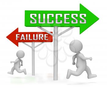 Success Vs Failure Concept Signs Depicts Achievement Versus Problems. Positive Or Negative Thinking And Learning From Mistakes - 3d Illustration