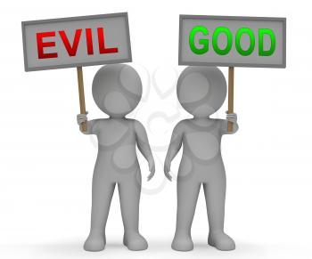 Good Vs Evil Sign Shows Difference Between Moral Honesty And Hate. Crossroads Of Hope Belief Or Hell - 3d Illustration