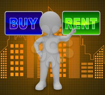 Rent Vs Buy Signs Comparing House Or Apartment Renting And Buying. Investment Or Home Ownership Of Property - 3d Illustration