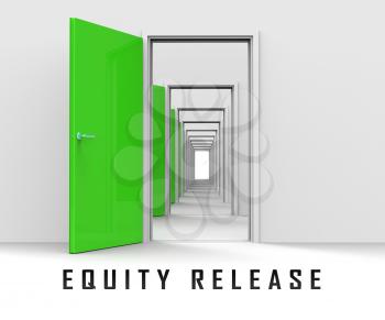 Equity Release Doorway Depicts Money From Mortgage Or Loan From House. To Help Pension Finances Or Unlock Cash - 3d Illustration