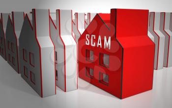 Property Scam Hoax Icon Depicting Mortgage Or Real Estate Fraud. Residential Properties Realty Swindle - 3d Illustration