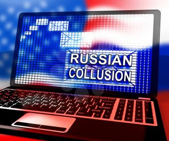 Russian Collusion During Election Campaign Laptop Means Corrupt Politics In America 3d Illustration. Conspiracy In A Democracy Allows Blackmail Or Fraud