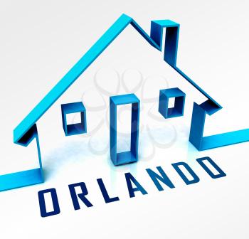 Orlando Home Real Estate Building Depicts Florida Realty And Rentals. Apartment Or House Buying Broker Downtown - 3d Illustration