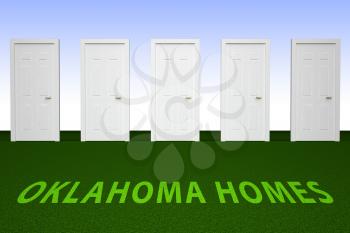 Oklahoma Home Real Estate Doorway Depicts Realty And Rentals. Apartment Or House Buying Broker Downtown - 3d Illustration