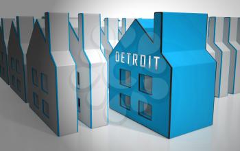 Detroit Real Estate Icons Depicts Residential Buying In Michigan. Investment Property Or Owner Homes Mortgages - 3d Illustration