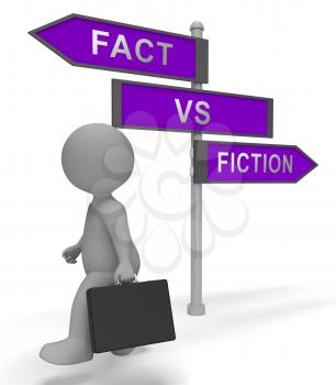 Fact Vs Fiction Sign Represents Authenticity Versus Rumor And Deception. Truthful Credibility Against False Lies - 3d Illustration