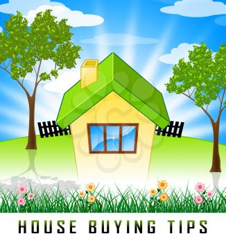 House Buying Tips Countryside Depicts Assistance Purchasing Residential Property. Real Estate And Mortgage Finance Guidance - 3d Illustration