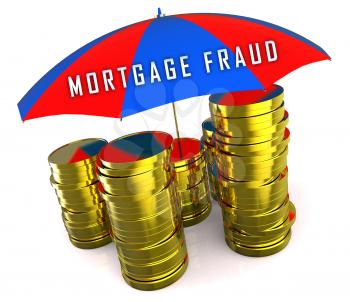 Mortgage Fraud Coins Represents Property Loan Scam Or Refinance Con. Fraudster Doing Hoax For Finance Or Equity Release - 3d Illustration