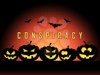 Secret Conspiracy Pumpkins Representing Complicity In Treason Or Political Collusion 3d Illustration. Criminal Intrigue In The Elections