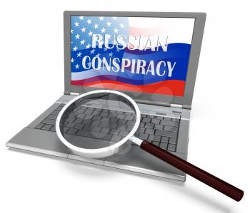 Russian Conspiracy Scheme Laptop. Politicians Conspiring With Foreign Governments 3d Illustration. Complicity In Crime Against The Usa