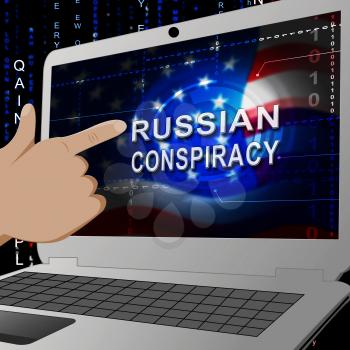 Russian Conspiracy Scheme Laptop. Politicians Conspiring With Foreign Governments 3d Illustration. Complicity In Crime Against The Usa
