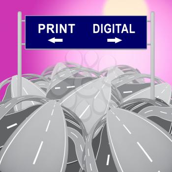Print Vs Digital Sign Showing Published Brochure Versus Digital Version. Media Publication Against Online Advertisement - 3d Illustration