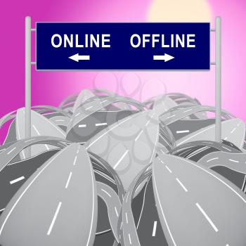 Online Vs Offline Sign Depicting Internet Surfing Versus Print Media Promotion. Social Media And Website Advertising Or Printed - 3d Illustration