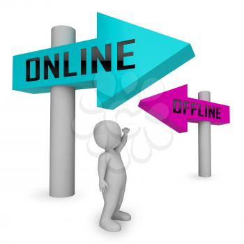 Online Vs Offline Sign Depicting Internet Surfing Versus Print Media Promotion. Social Media And Website Advertising Or Printed - 3d Illustration