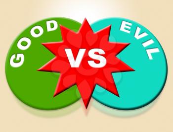 Good Vs Evil Words Shows Difference Between Moral Honesty And Hate. Crossroads Of Hope Belief Or Hell - 3d Illustration